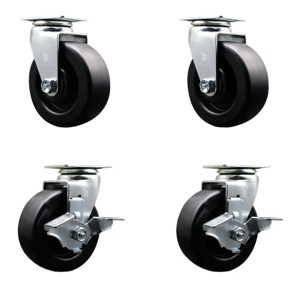 5 Inch Polyolefin Swivel Caster Set with Ball Bearings 2 Brakes SCC